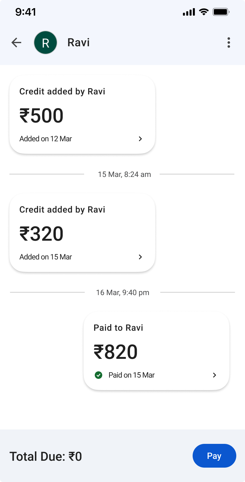 Customer credit settlement screen